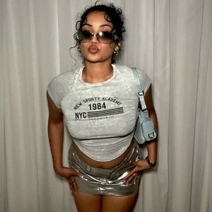 Bershka Silver Metallic Distressed Mini Skirt